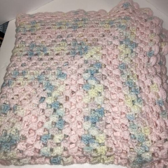 handmade Other - Hand Crocheted Baby Blanket Pink Blue and Yellow VGUC